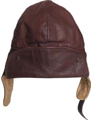 Кожаный шлем пилота из коричневой кожи с ушными клапанами и пряжкой на подбородке